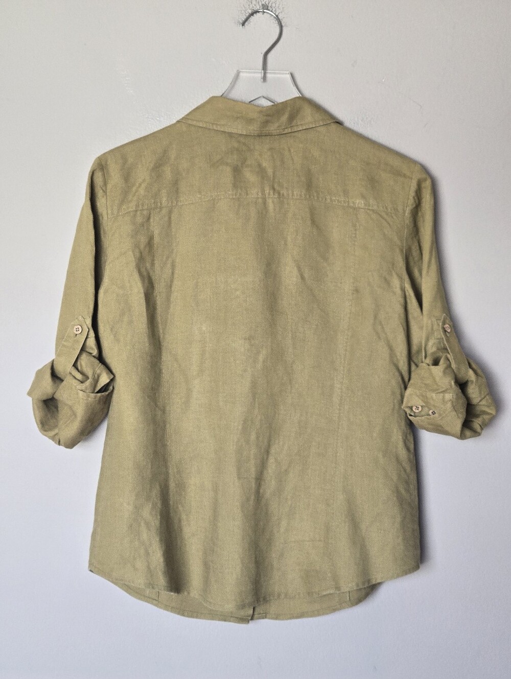 Saks Fifth Avenue Women's Olive Linen Button-Up Shirt & Wide-Leg Pants Set M - Picture 5 of 13